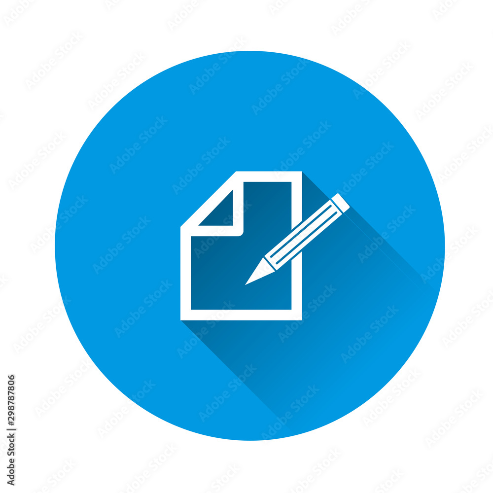 Poster edit vector icon on on blue background. document pencil edit. flat image with long shadow.