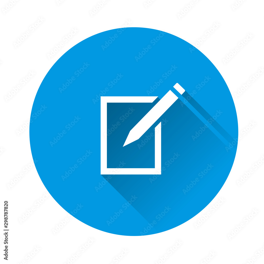 Poster edit vector icon on on blue background. document pencil edit. flat image with long shadow.