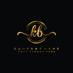 KB Initial handwriting logo design with golden brush circle. Logo for fashion,photography, wedding, beauty, business