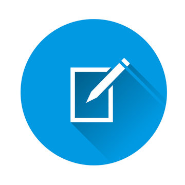 Edit vector icon on on blue background. Document pencil edit.  Flat image with long shadow.