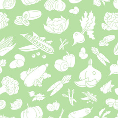 Vegetables background - Vector seamless pattern solid silhouettes of vegetarian food and healthy nutrition for graphic design