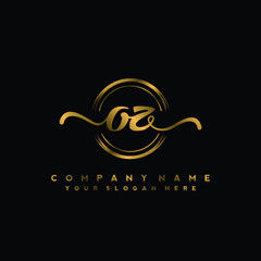 OZ Initial handwriting logo design with golden brush circle. Logo for fashion,photography, wedding, beauty, business