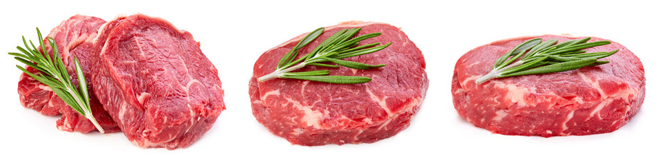 Fresh raw beef steak isolated on white background
