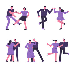 Fototapeta na wymiar Couple character set dancing variously.