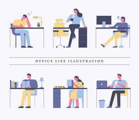 Employees working at office desk.