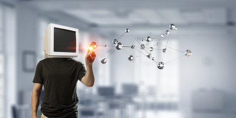 Monitor headed man. Mixed media