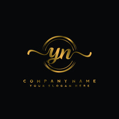 YN Initial handwriting logo design with golden brush circle. Logo for fashion,photography, wedding, beauty, business - obrazy, fototapety, plakaty