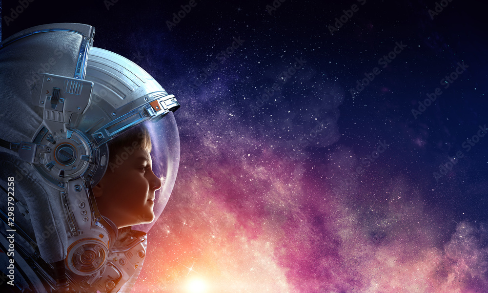 Wall mural exploring outer space. mixed media