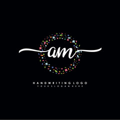 AM initials handwritten logo with flower templates surround the letters. initial wedding template vector