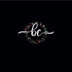 BC initials handwritten logo with flower templates surround the letters. initial wedding template vector