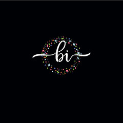 BI initials handwritten logo with flower templates surround the letters. initial wedding template vector