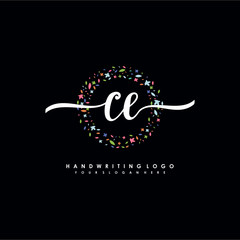 CE initials handwritten logo with flower templates surround the letters. initial wedding template vector