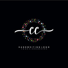 CC initials handwritten logo with flower templates surround the letters. initial wedding template vector