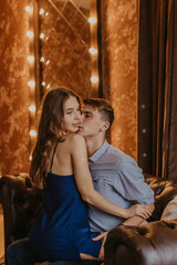 Obraz premium Romantic couple in love feeling happiness about their romance spending christmas eve together- Image