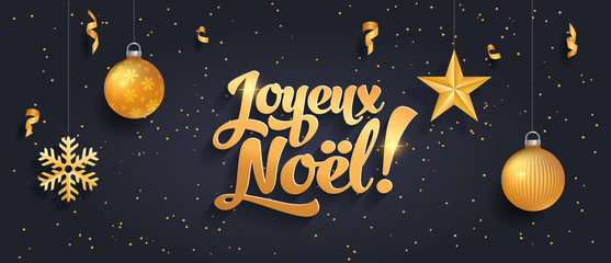 Merry christmas black banner template in french language
