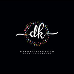 DK initials handwritten logo with flower templates surround the letters. initial wedding template vector