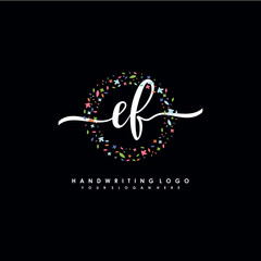 EF initials handwritten logo with flower templates surround the letters. initial wedding template vector