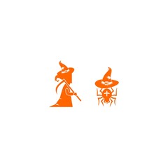 Witch And Spider Halloween Set Template Vector