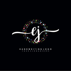 EJ initials handwritten logo with flower templates surround the letters. initial wedding template vector
