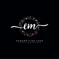 EM initials handwritten logo with flower templates surround the letters. initial wedding template vector