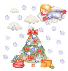 Angel and Christmas tree