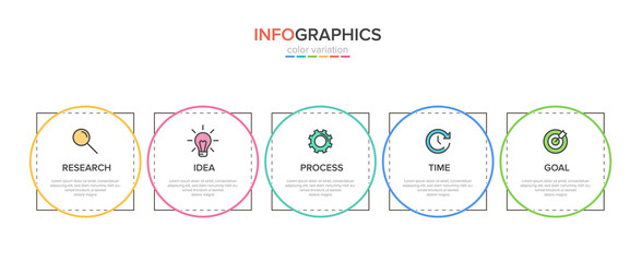 Infographic design with icons and 5 options or steps. Thin line vector. Infographics business concept. Can be used for info graphics, flow charts, presentations, web sites, banners, printed materials.