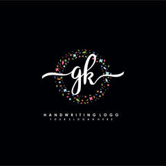 GK initials handwritten logo with flower templates surround the letters. initial wedding template vector