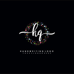 HQ initials handwritten logo with flower templates surround the letters. initial wedding template vector