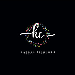 Naklejka premium KC initials handwritten logo with flower templates surround the letters. initial wedding template vector