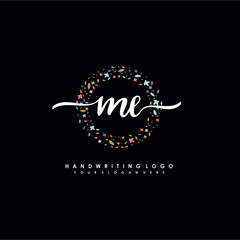 ME initials handwritten logo with flower templates surround the letters. initial wedding template vector