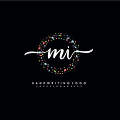 MI initials handwritten logo with flower templates surround the letters. initial wedding template vector