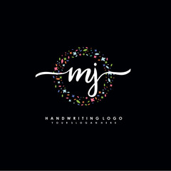 MJ initials handwritten logo with flower templates surround the letters. initial wedding template vector