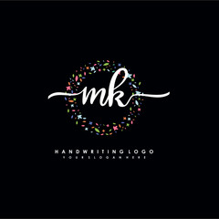 MK initials handwritten logo with flower templates surround the letters. initial wedding template vector