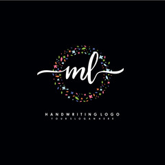 ML initials handwritten logo with flower templates surround the letters. initial wedding template vector