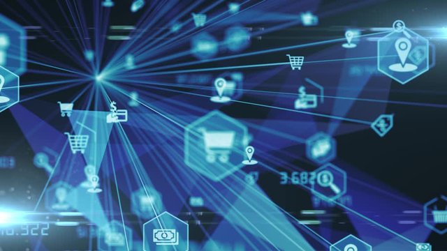 Online shopping connecting people on the internet, node animation