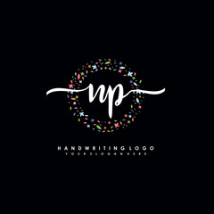 NP initials handwritten logo with flower templates surround the letters. initial wedding template vector