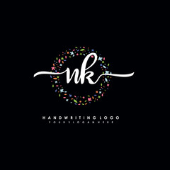 NK initials handwritten logo with flower templates surround the letters. initial wedding template vector