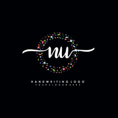NU initials handwritten logo with flower templates surround the letters. initial wedding template vector