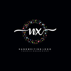 NX initials handwritten logo with flower templates surround the letters. initial wedding template vector