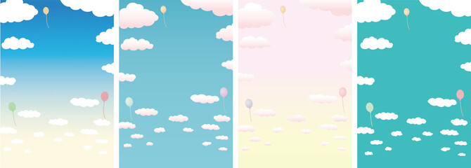 4 style cloudy sky vector illustration set. For card or flyer background etc.