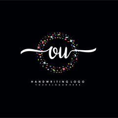 OU initials handwritten logo with flower templates surround the letters. initial wedding template vector