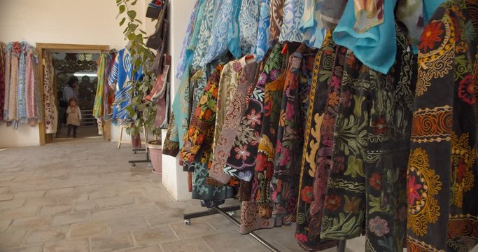 Hand embroidered jackets at the Muslim religious complex, mausoleum Hazrati Imam in Tashkent, Uzbekistan. Part of the medrese is now occupied by artisans.