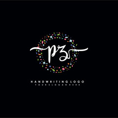 PZ initials handwritten logo with flower templates surround the letters. initial wedding template vector