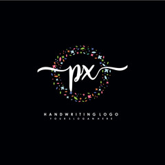 PX initials handwritten logo with flower templates surround the letters. initial wedding template vector