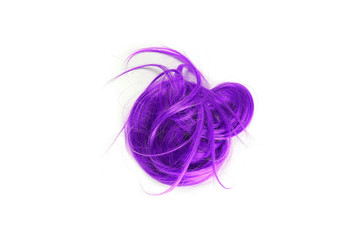Disheveled purple hair in shape of circle, isolated on white background