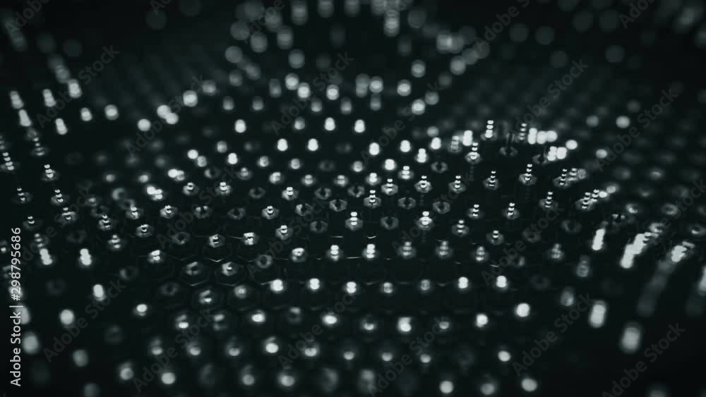 Poster Technology matrix of hex. Abstract VJ loop. Loopable 3D render animation with depth of field and motion blur