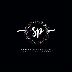 SP initials handwritten logo with flower templates surround the letters. initial wedding template vector