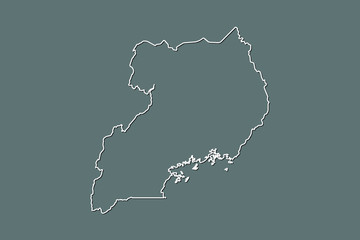 Uganda vector map with single border line boundary using white color on dark background illustration