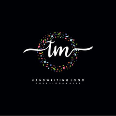 TM initials handwritten logo with flower templates surround the letters. initial wedding template vector