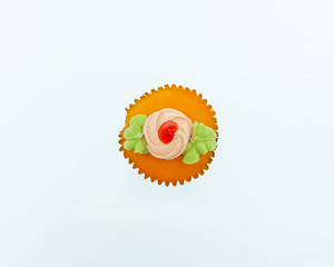 Top view image cupcake on white background,
